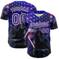 Custom Blue Purple-White 3D Pattern Design Outer Space Light Swords American Flag Authentic Baseball Jersey