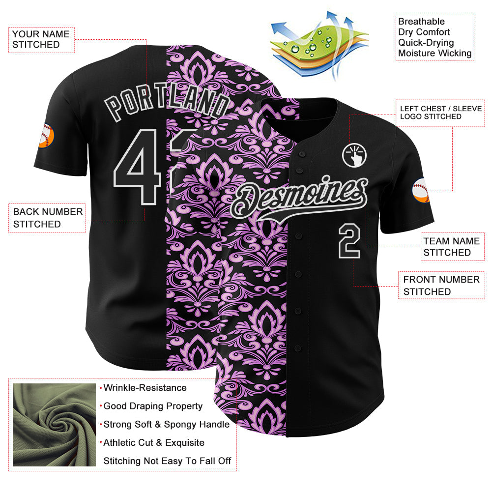 Custom Black Purple-White 3D Polynesian Style Islander Authentic Baseball Jersey