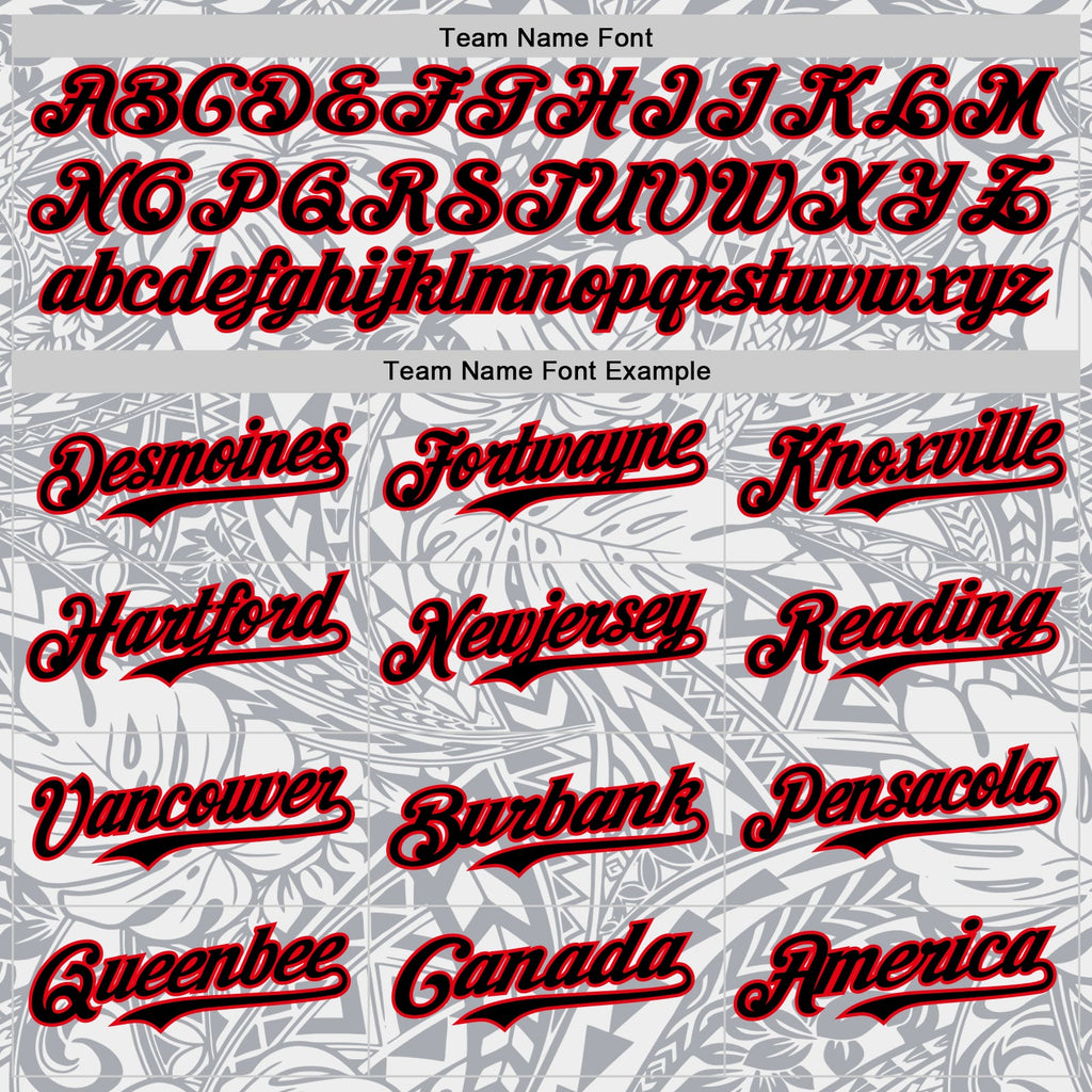 Custom Gray Black White-Fire Red 3D Polynesian Style Palm Leaves Islander Authentic Baseball Jersey