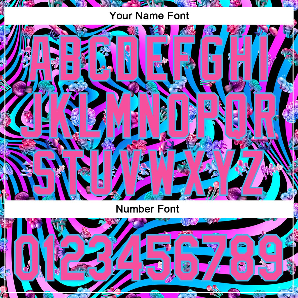 Custom Black Pink Purple-Sky Blue 3D Pattern Design Trippy Psychedelic Magic Mushrooms Authentic Baseball Jersey