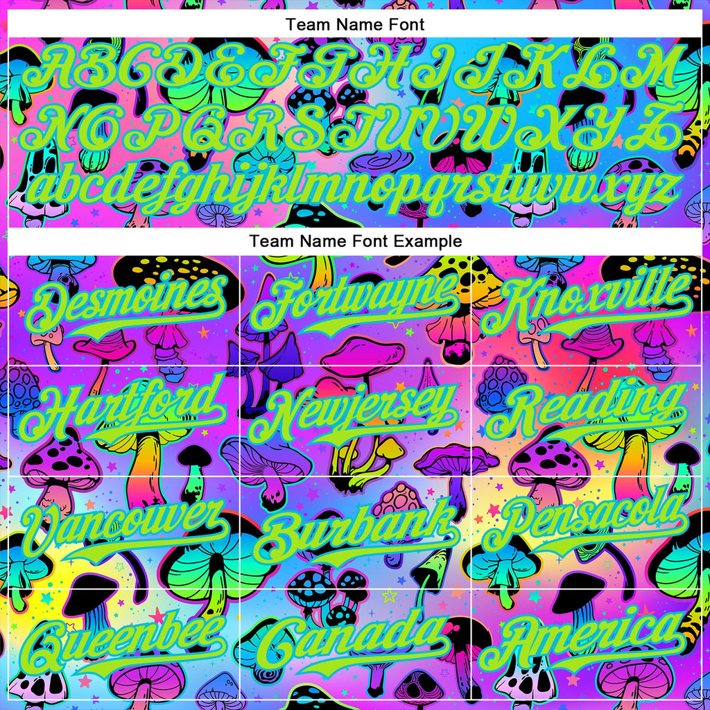 Custom Purple Neon Green-Lakes Blue 3D Pattern Design Trippy Psychedelic Magic Mushrooms Authentic Baseball Jersey