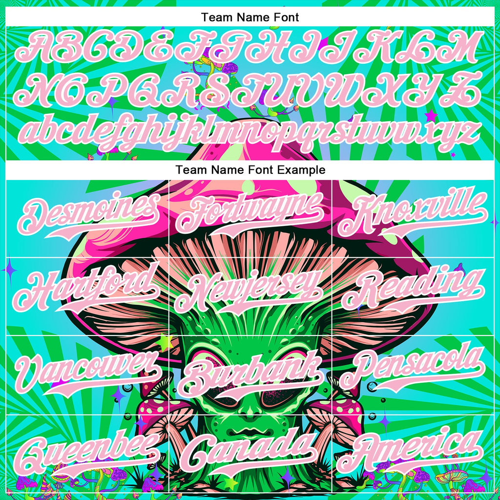 Custom Blule Light Pink-White 3D Pattern Design Trippy Magic Mushrooms Alien Authentic Baseball Jersey