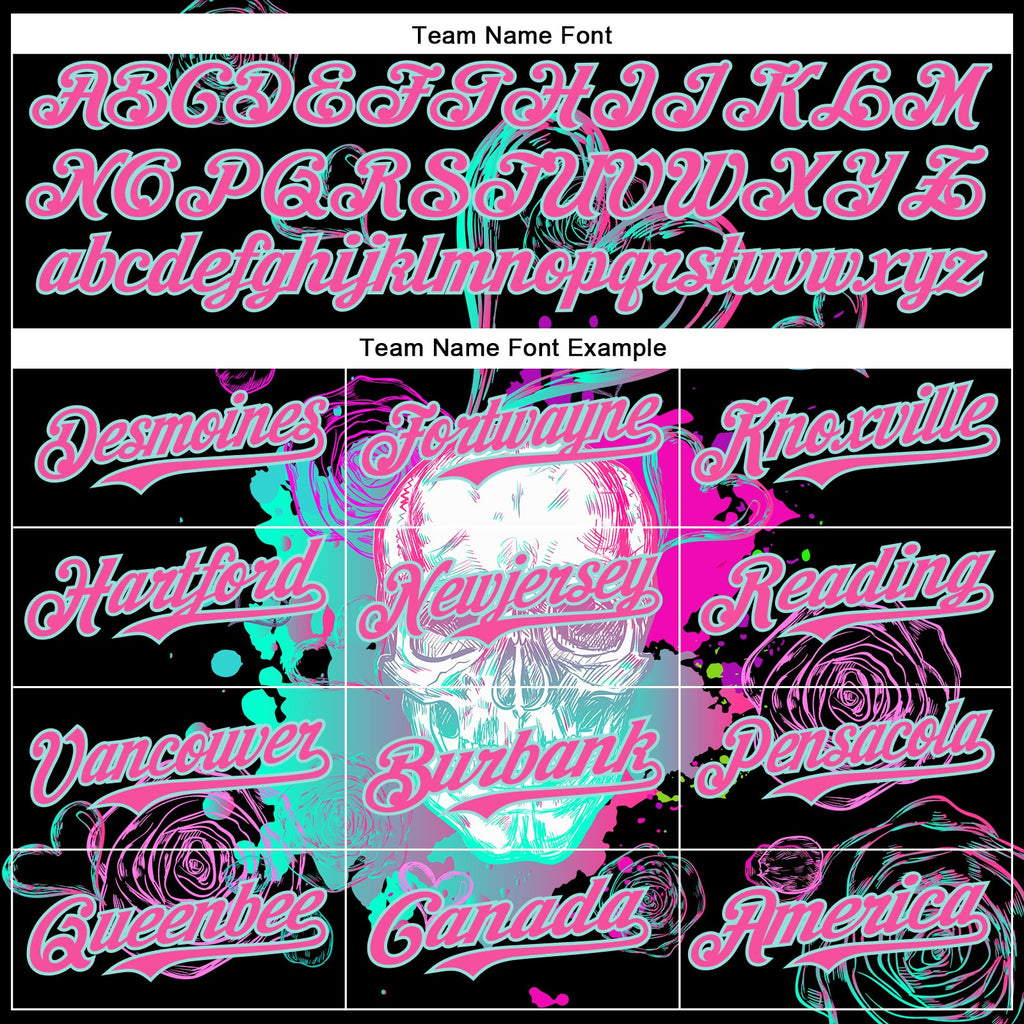 Custom Black Pink-Ice Blue 3D Pattern Design Trippy Magic Mushrooms Skull Authentic Baseball Jersey