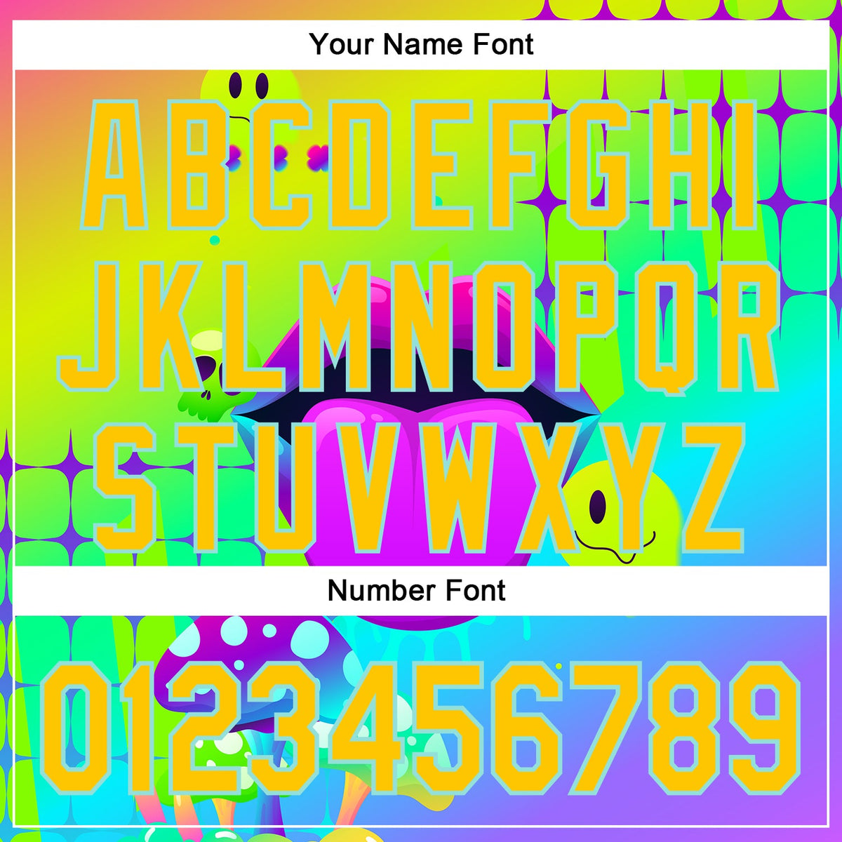 Custom Green Yellow-Ice Blue 3D Pattern Design Trippy Magic Mushrooms Acid Authentic Baseball Jersey