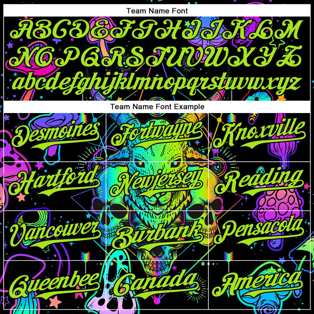 Custom Black Neon Green 3D Pattern Design Trippy Magic Mushrooms Goat Skull Authentic Baseball Jersey