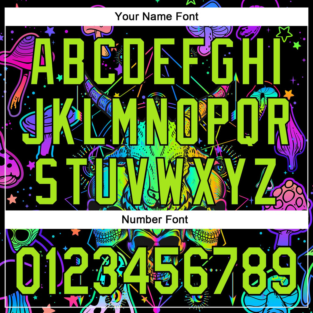 Custom Black Neon Green 3D Pattern Design Trippy Magic Mushrooms Goat Skull Authentic Baseball Jersey