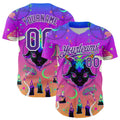 Custom Purple White 3D Pattern Design Trippy Magic Mushrooms Devil Authentic Baseball Jersey