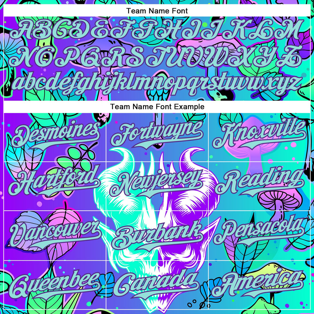 Custom Blue Ice Blue-Purple 3D Pattern Design Trippy Magic Mushrooms Demon Skull Authentic Baseball Jersey