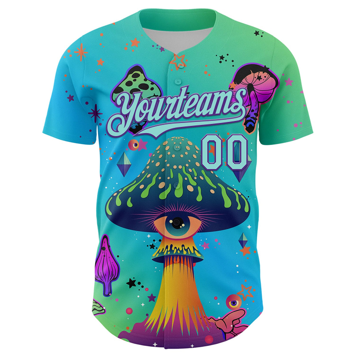 Custom Blue Ice Blue-Purple 3D Pattern Design Trippy Psychedelic Magic Mushrooms Authentic Baseball Jersey