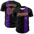 Custom Black Purple-Gold 3D Pattern Design Mardi Gras Shrove Tuesday Authentic Baseball Jersey
