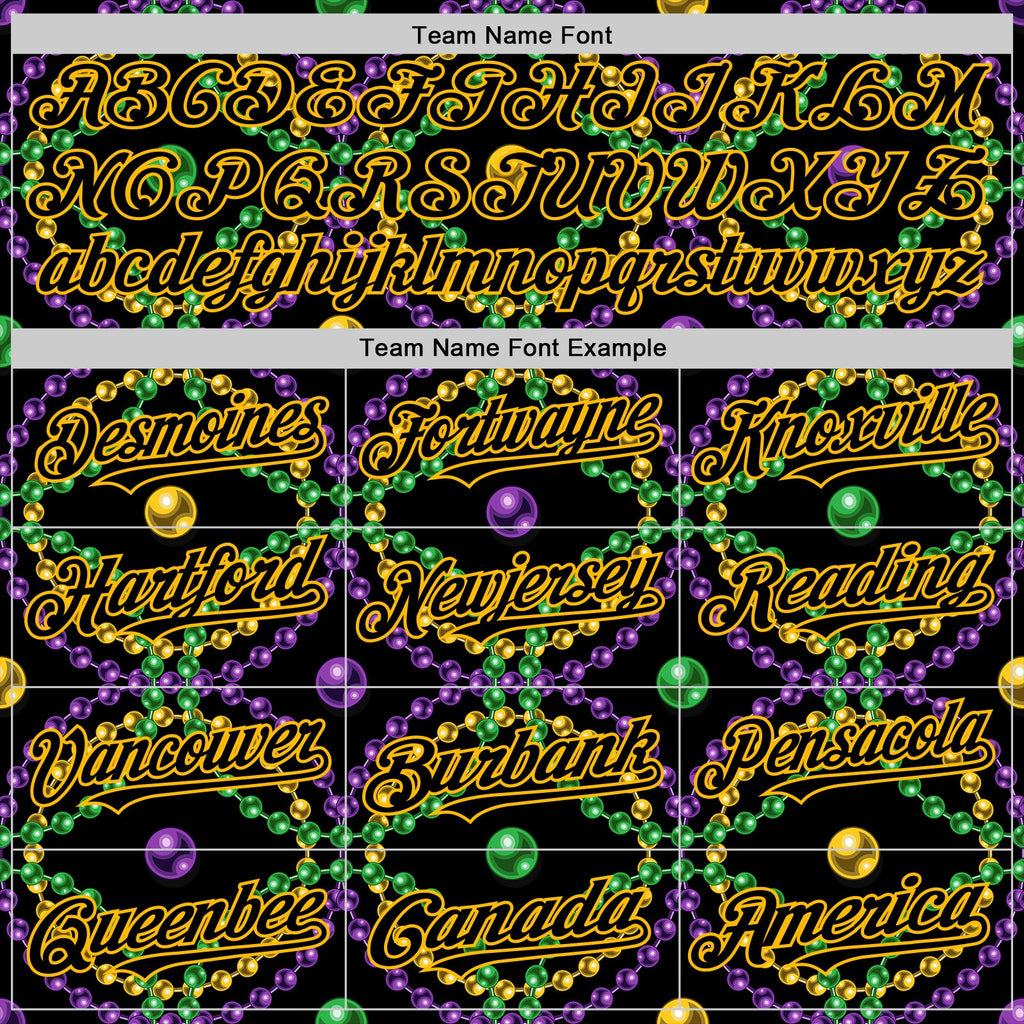 Custom Black Gold 3D Pattern Design Mardi Gras Shrove Tuesday Authentic Baseball Jersey