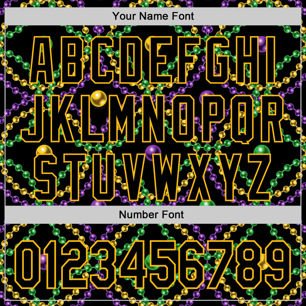 Custom Black Gold 3D Pattern Design Mardi Gras Shrove Tuesday Authentic Baseball Jersey