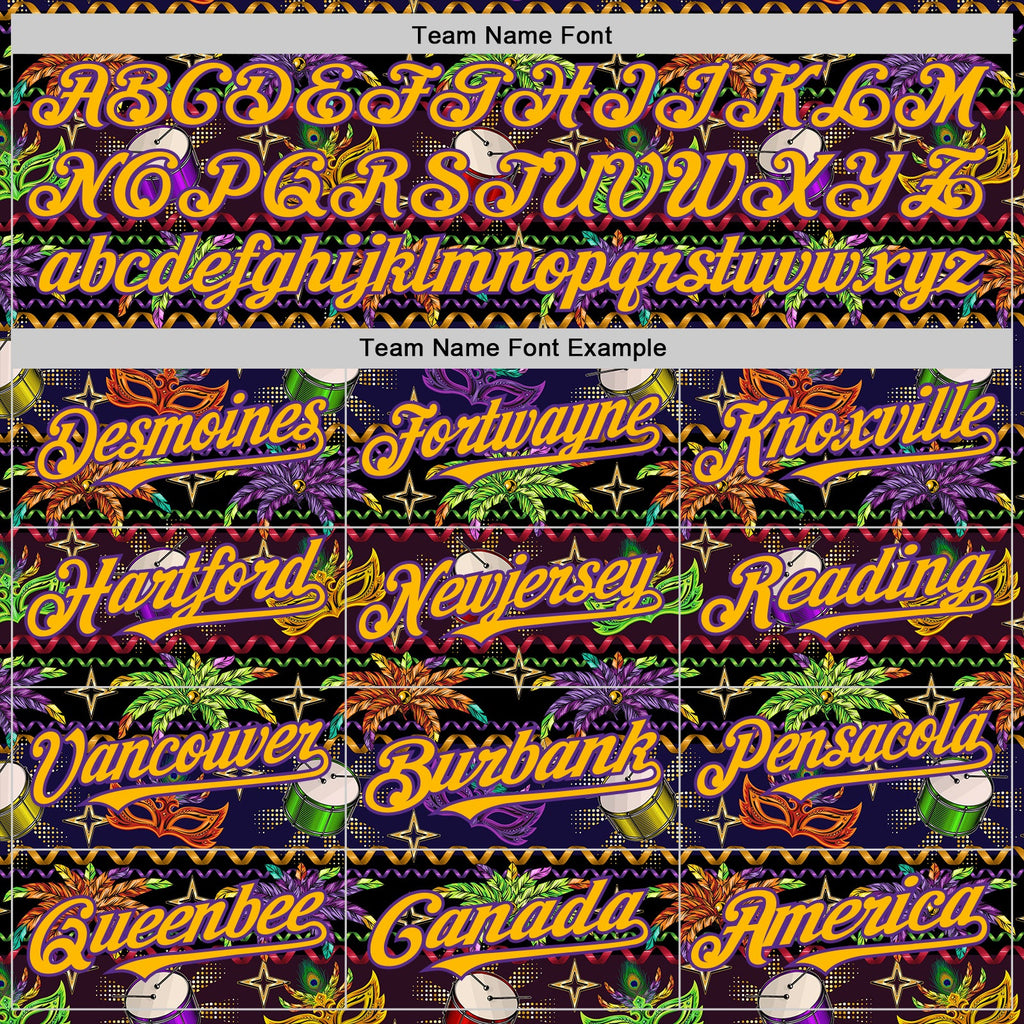 Custom Black Gold-Purple 3D Pattern Design Mardi Gras Shrove Tuesday Authentic Baseball Jersey