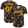 Custom Black Gold-Purple 3D Pattern Design Mardi Gras Shrove Tuesday Authentic Baseball Jersey