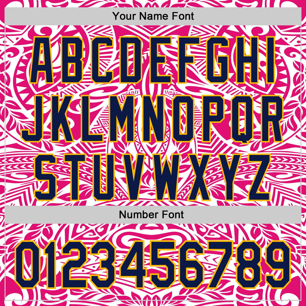 Custom Hot Pink Navy-Gold 3D Pattern Design Burner Costumes Ethnic Floral Authentic Baseball Jersey