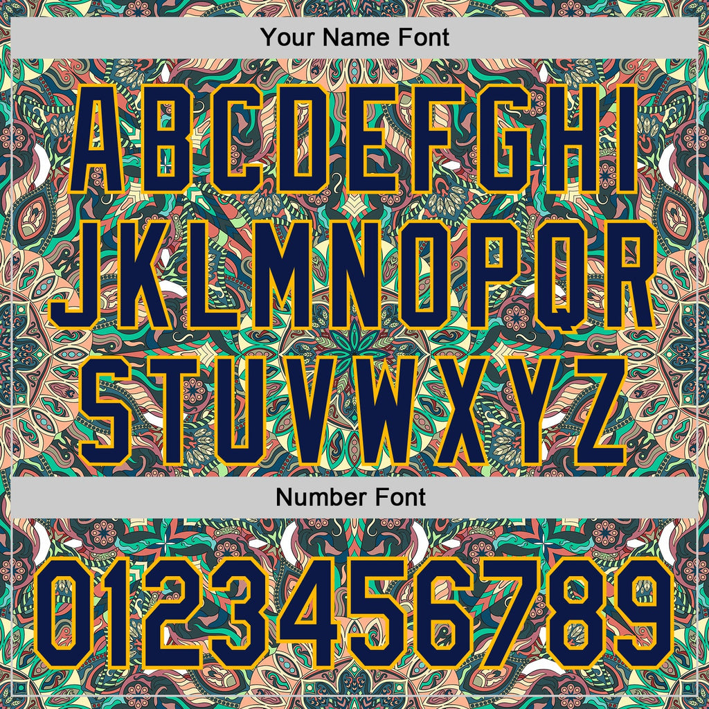 Custom Green Navy-Gold 3D Pattern Design Burner Costumes Psychedelic Authentic Baseball Jersey