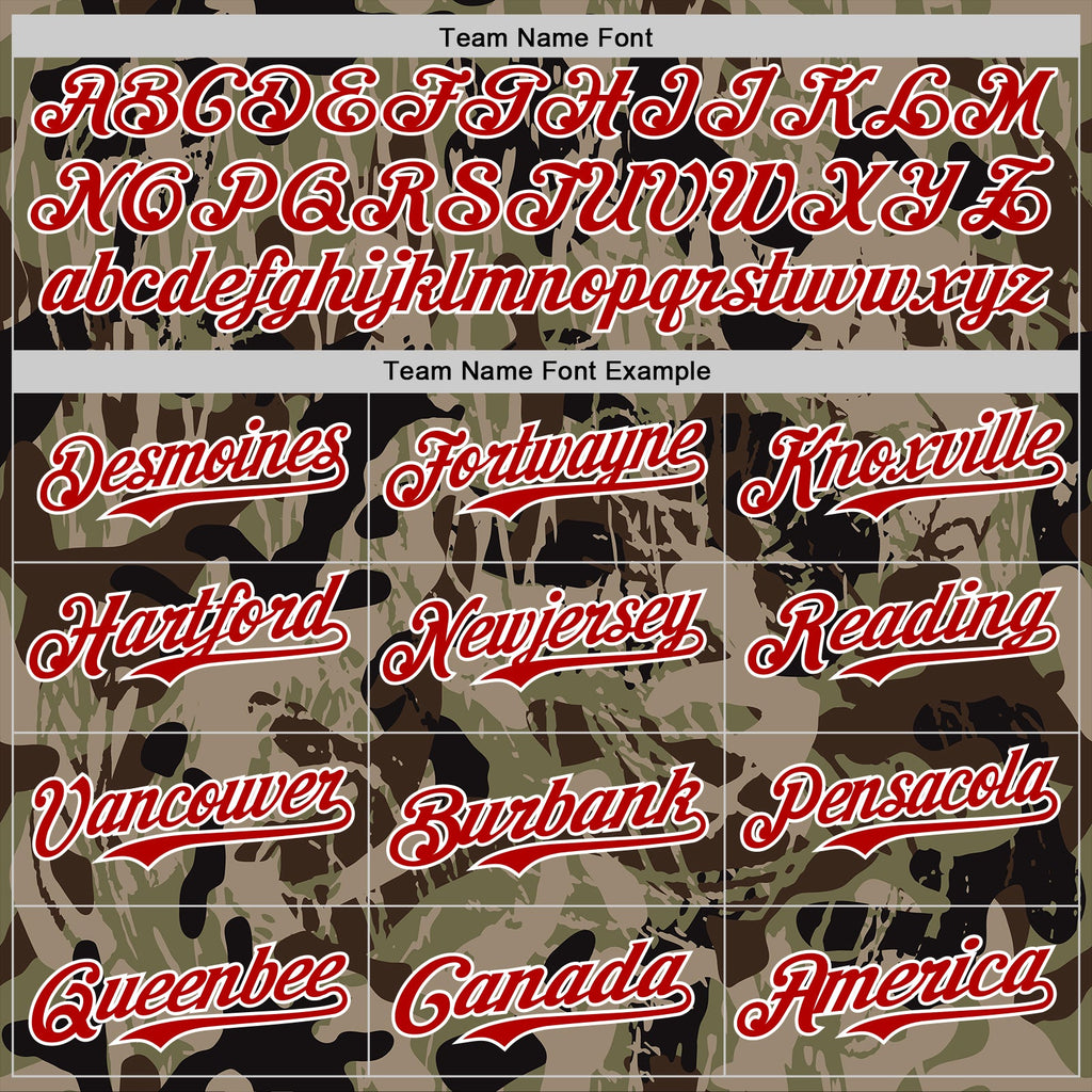 Custom Camo Red-White 3D Pattern Design Burner Costumes Grunge Camo Authentic Salute To Service Baseball Jersey