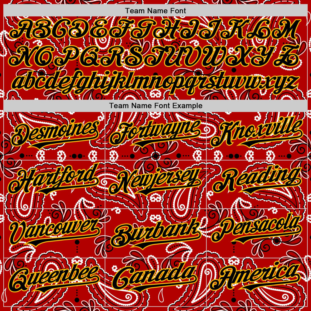 Custom Red Black-Gold 3D Pattern Design Rave Party Paisley Bandana Authentic Baseball Jersey