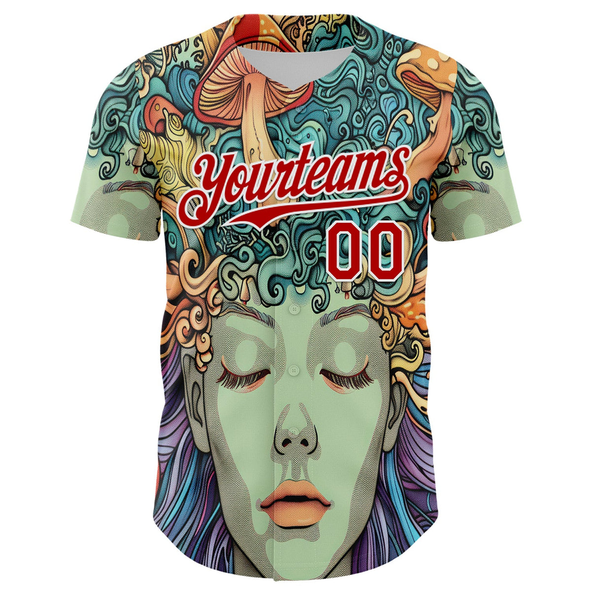 Custom Green Red-White 3D Pattern Design Rave Party Trippy Magic Mushroom Authentic Baseball Jersey