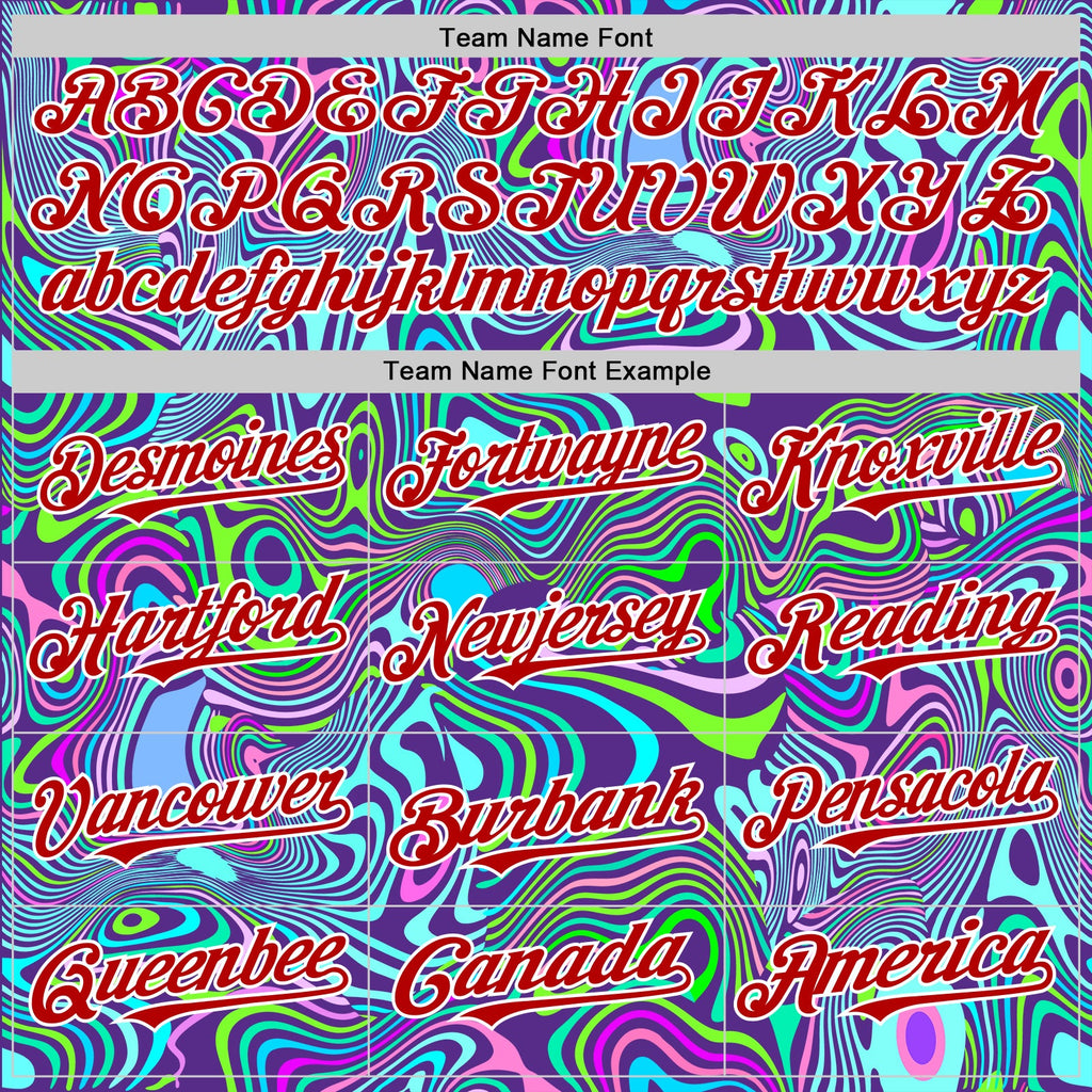 Custom Purple Red-White 3D Pattern Design Rave Party Trippy Laser Fluid Authentic Baseball Jersey