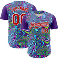Custom Purple Red-White 3D Pattern Design Rave Party Trippy Laser Fluid Authentic Baseball Jersey