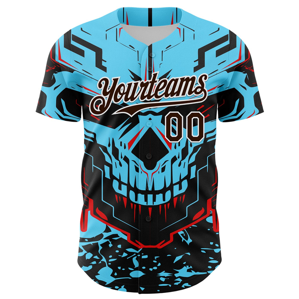 Custom Blue Brown-White 3D Pattern Design Burner Costumes Cyber Skull Authentic Baseball Jersey