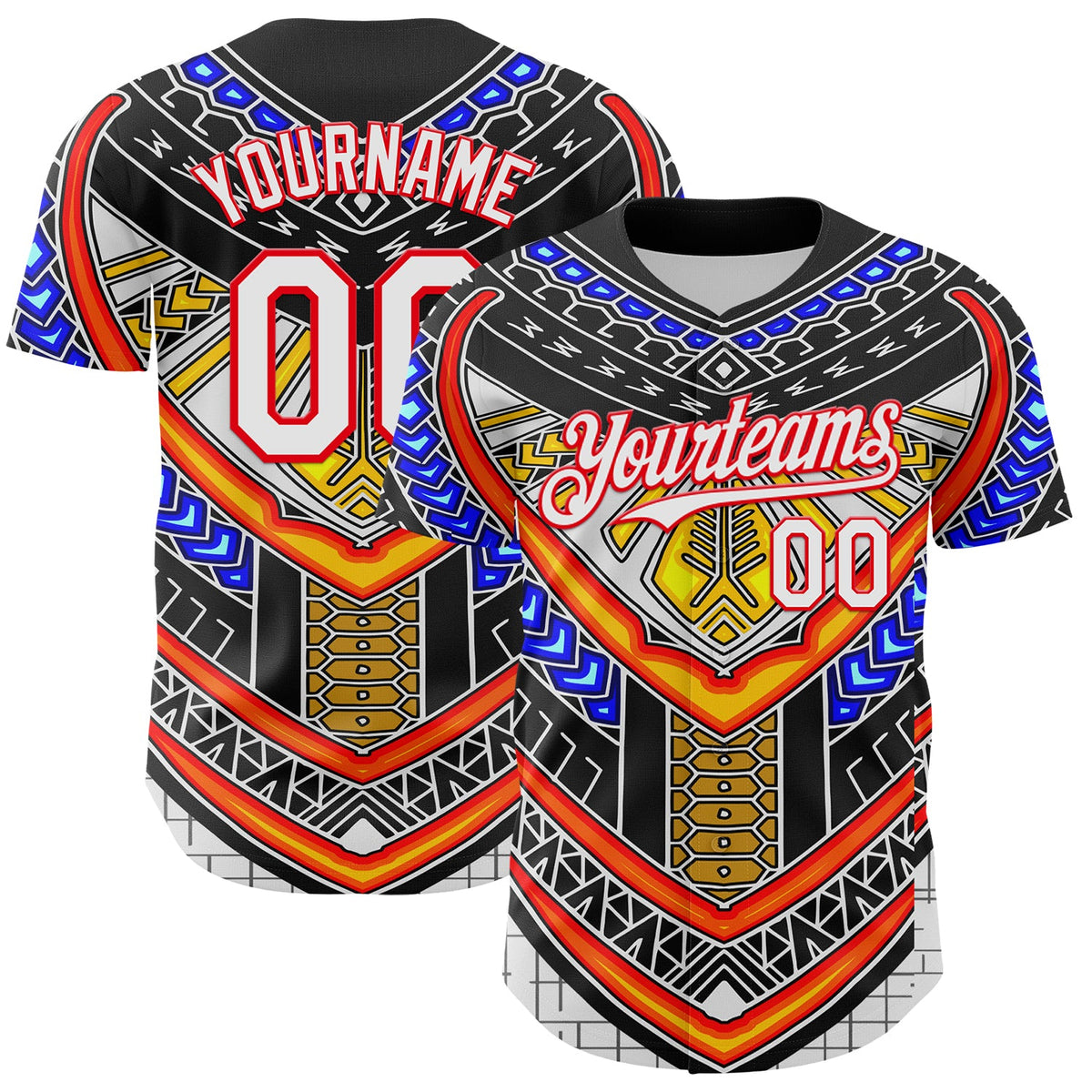 Custom Black White-Fire Red 3D Pattern Design Burner Costumes Tribal Authentic Baseball Jersey