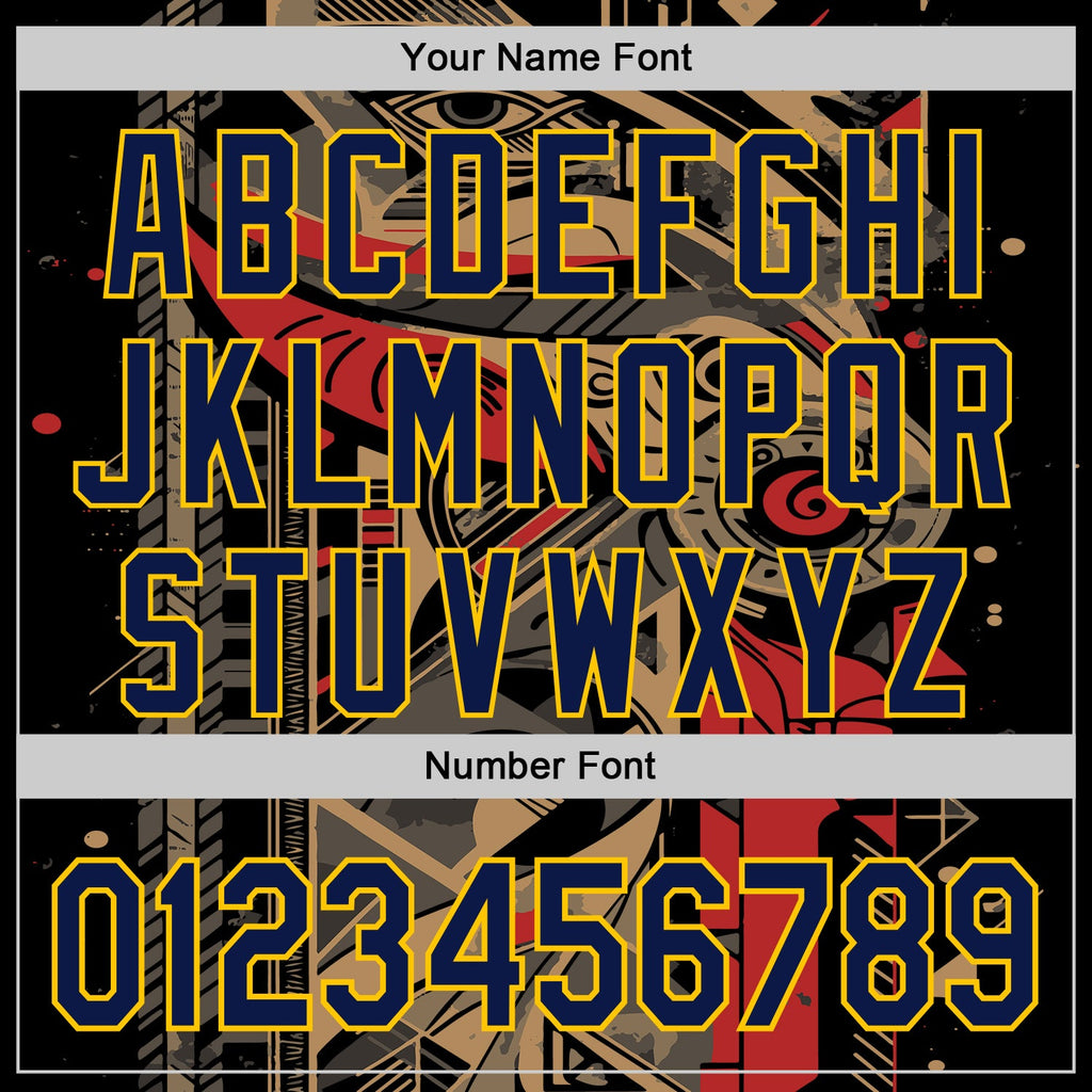 Custom Black Navy-Yellow 3D Pattern Design Burner Costumes Abstract Shape Authentic Baseball Jersey