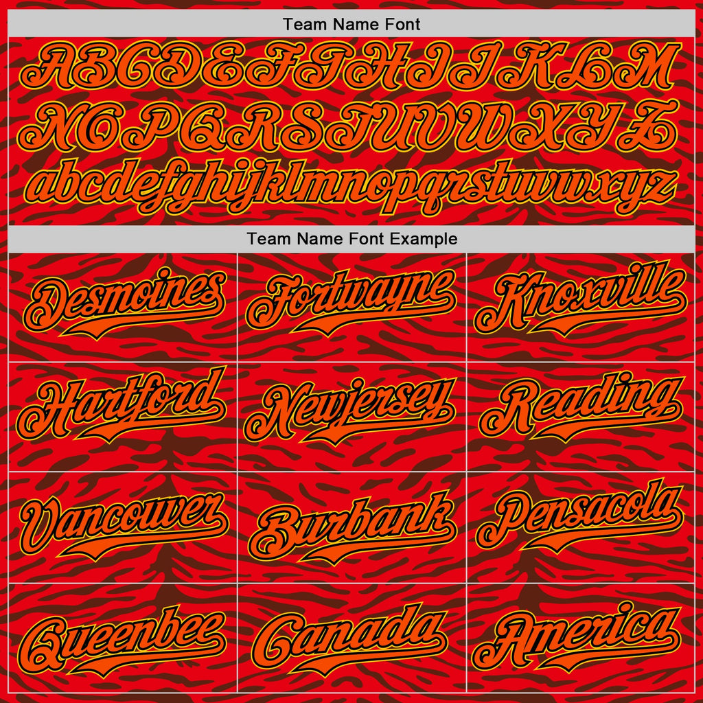 Custom Red Orange Black-Yellow 3D Pattern Design Burner Costumes Animal Tiger Print Authentic Baseball Jersey