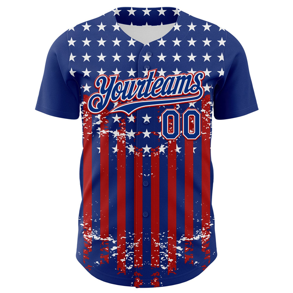 Custom Royal Red-White 3D Retro American Flag Authentic Baseball Jersey