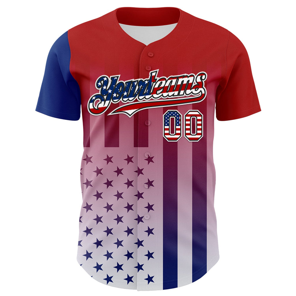 Custom Red USA Flag Royal Black-White 3D Gradient American Flag Authentic Baseball Jersey