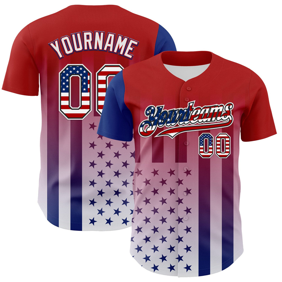 Custom Red USA Flag Royal Black-White 3D Gradient American Flag Authentic Baseball Jersey