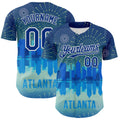Custom Blue Royal-White 3D Pattern Design Atlanta Cityscape Fireworks Authentic Baseball Jersey