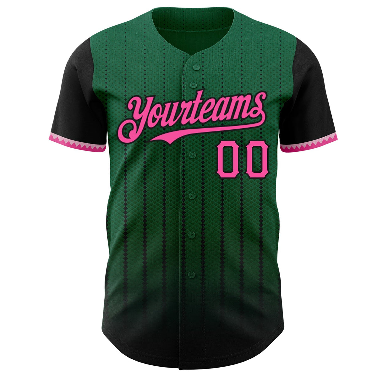 Custom Kelly Green Pink-Black 3D Pattern Design Gradient Geometric Shape Authentic Baseball Jersey