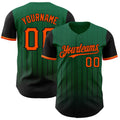 Custom Kelly Green Orange-Black 3D Pattern Design Gradient Geometric Shape Authentic Baseball Jersey