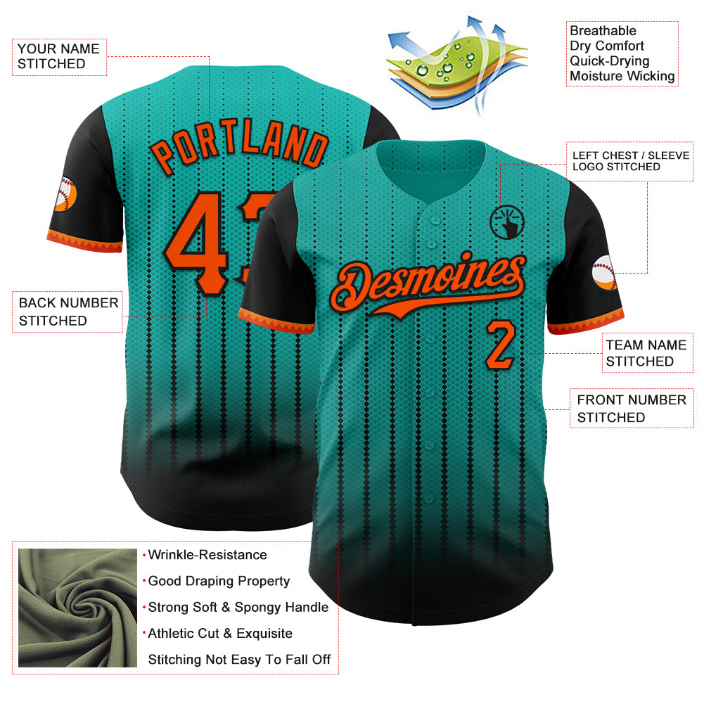 Custom Aqua Orange-Black 3D Pattern Design Gradient Geometric Shape Authentic Baseball Jersey