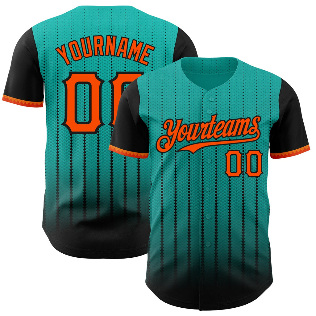 Custom Aqua Orange-Black 3D Pattern Design Gradient Geometric Shape Authentic Baseball Jersey