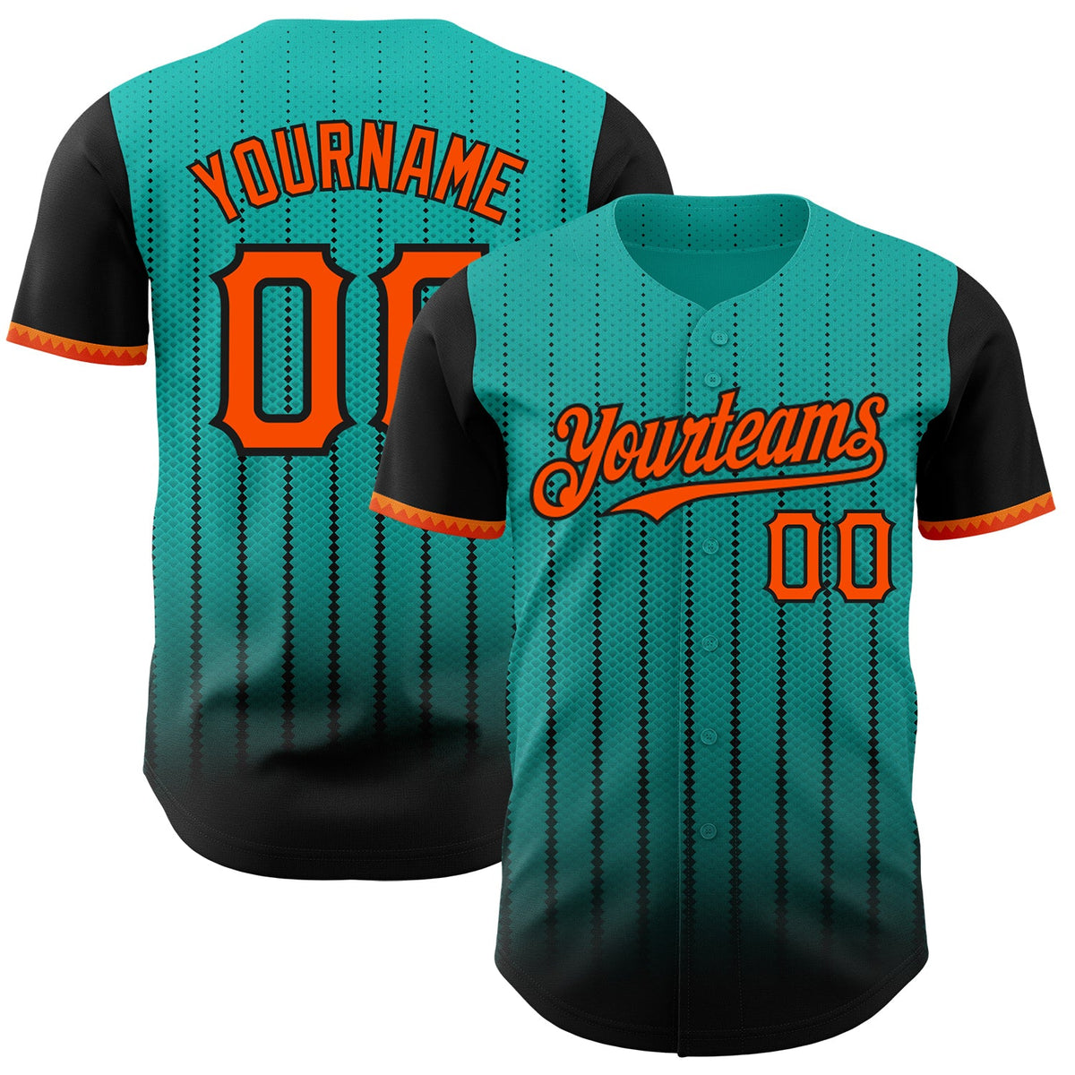 Custom Aqua Orange-Black 3D Pattern Design Gradient Geometric Shape Authentic Baseball Jersey