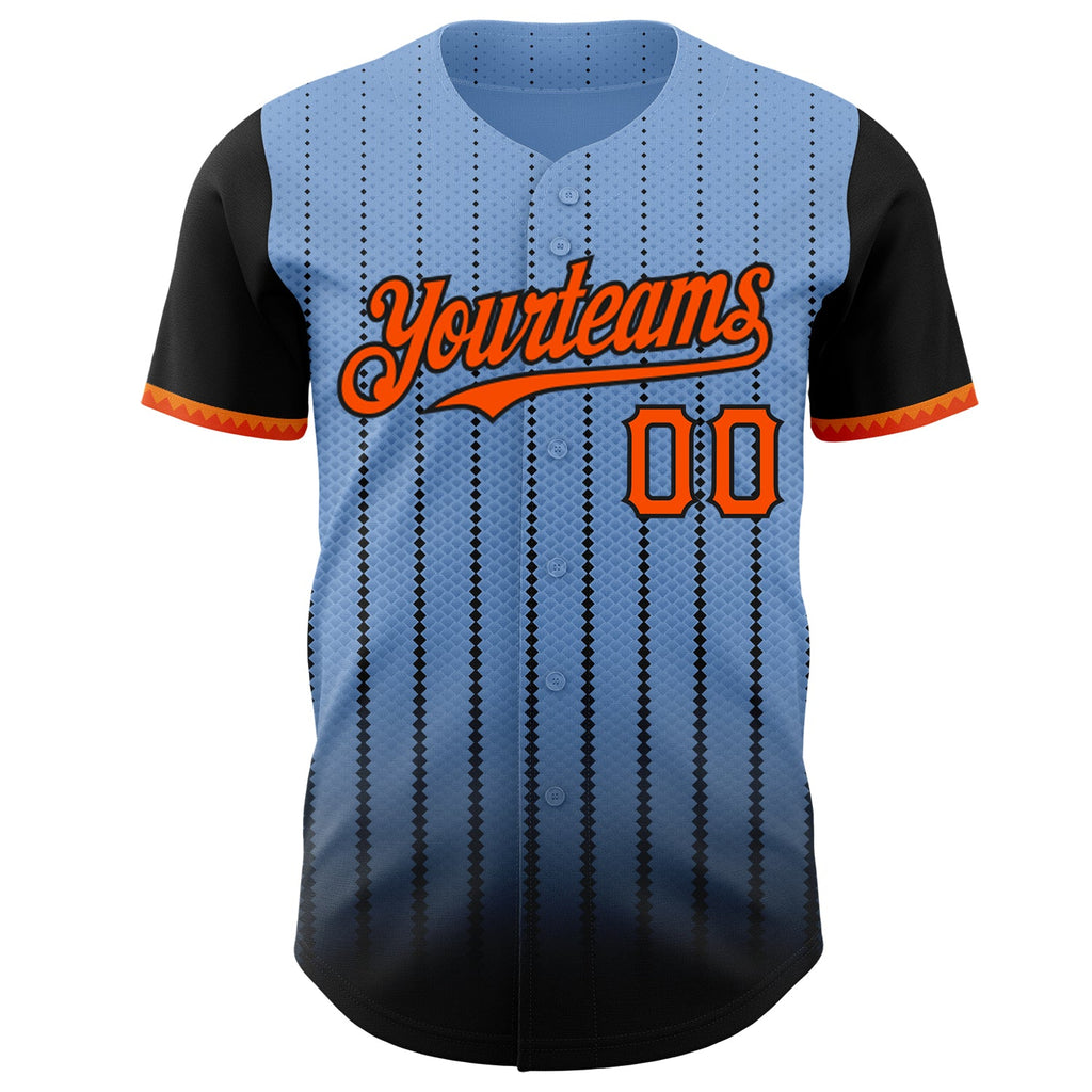 Custom Light Blue Orange-Black 3D Pattern Design Gradient Geometric Shape Authentic Baseball Jersey