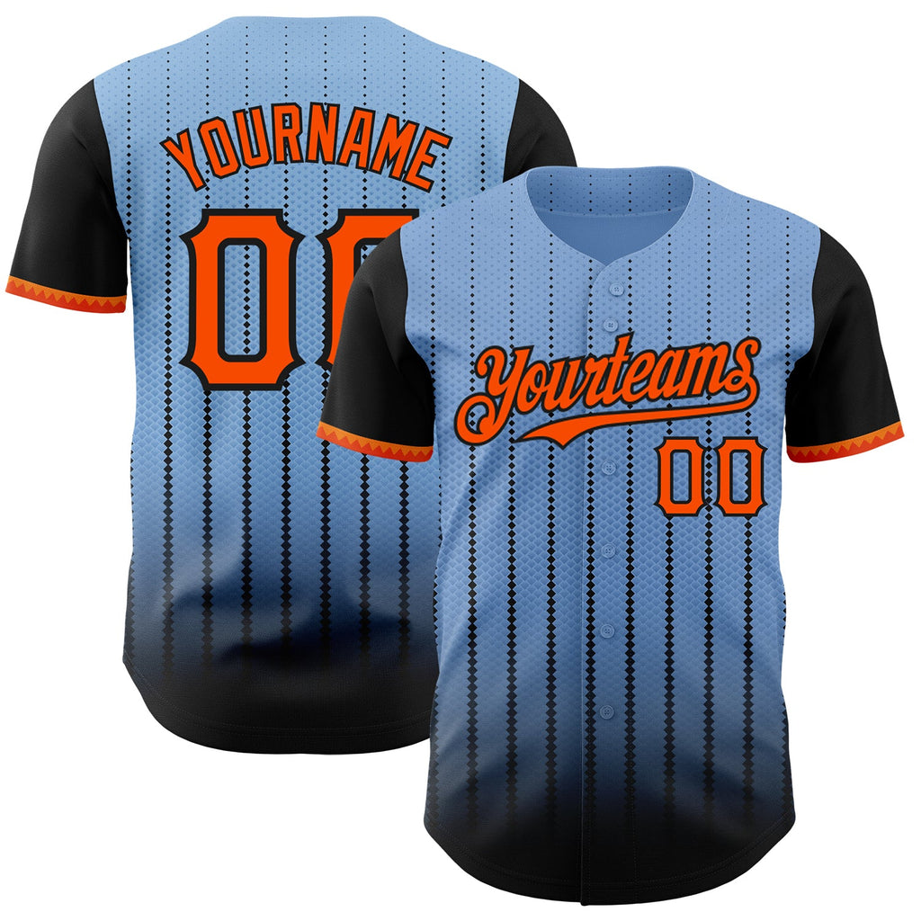 Custom Light Blue Orange-Black 3D Pattern Design Gradient Geometric Shape Authentic Baseball Jersey