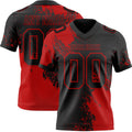 Custom Black Red 3D Pattern Abstract Brush Stroke Authentic Football Jersey