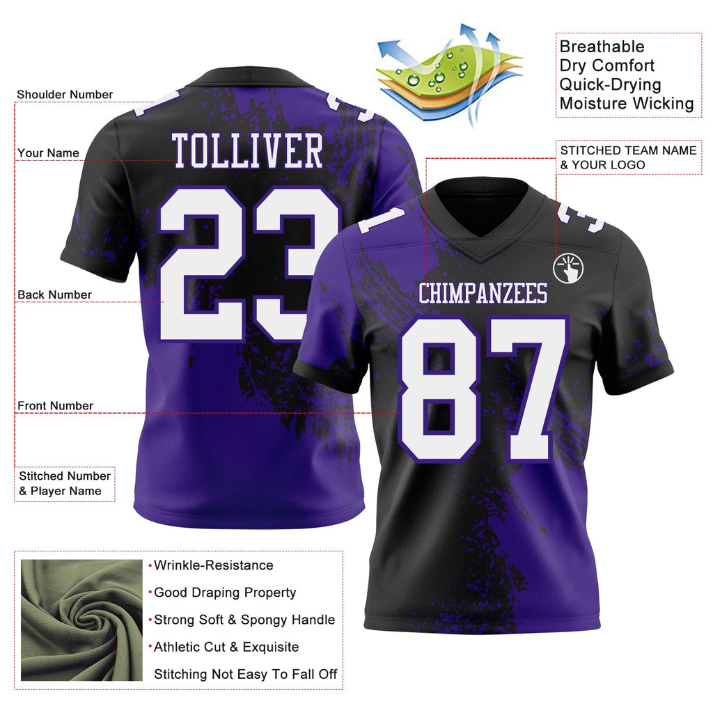 Custom Black White-Purple 3D Pattern Abstract Brush Stroke Authentic Football Jersey