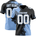 Custom Black White-Light Blue 3D Pattern Abstract Brush Stroke Authentic Football Jersey