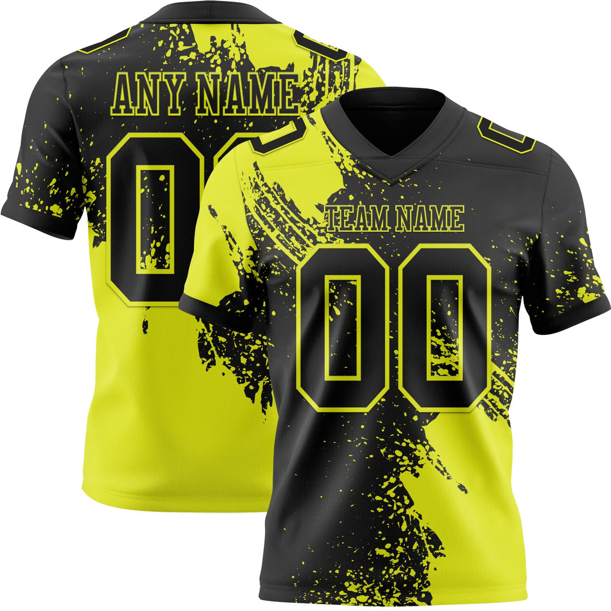 Custom Black Neon Yellow 3D Pattern Abstract Brush Stroke Authentic Football Jersey
