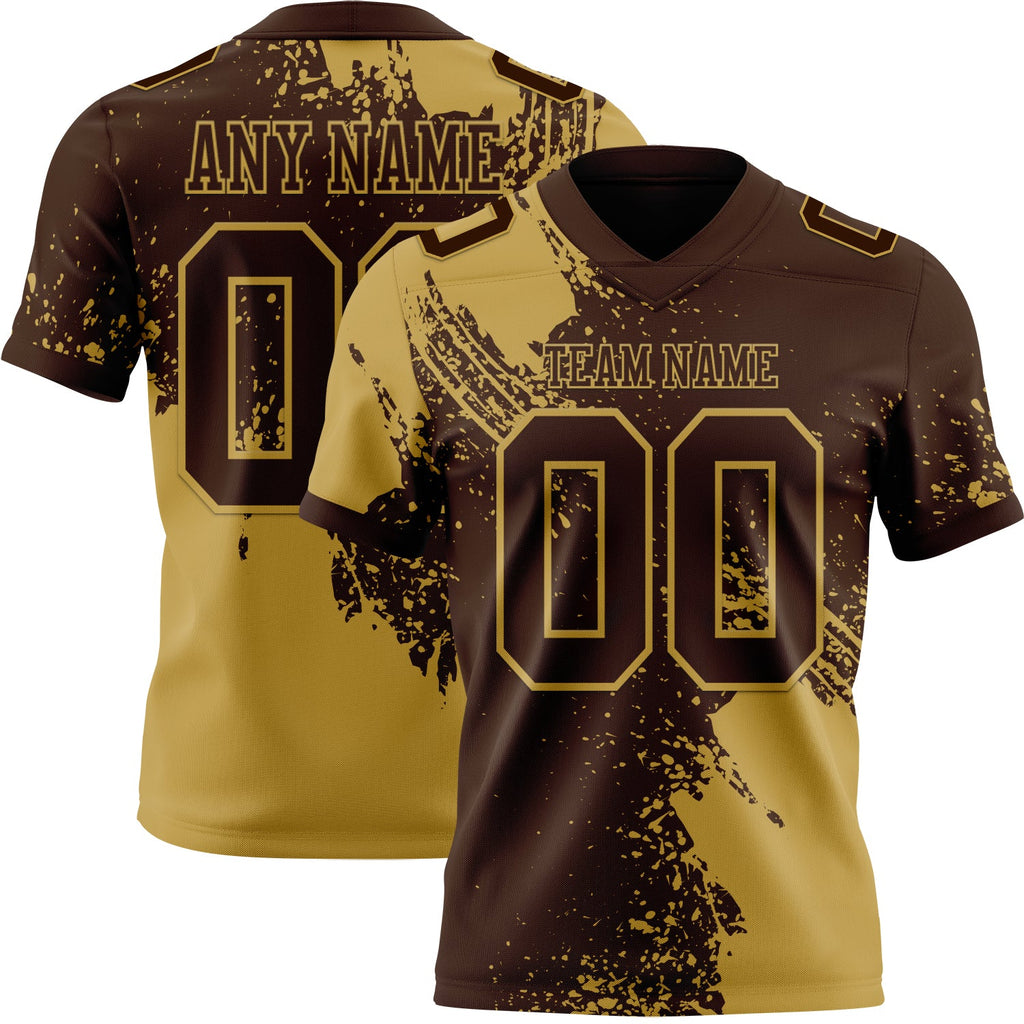 Custom Brown Old Gold 3D Pattern Abstract Brush Stroke Authentic Football Jersey