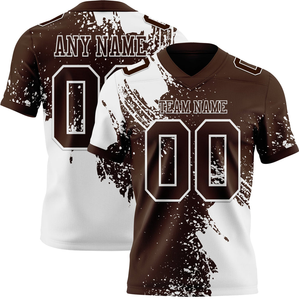 Custom Brown White 3D Pattern Abstract Brush Stroke Authentic Football Jersey