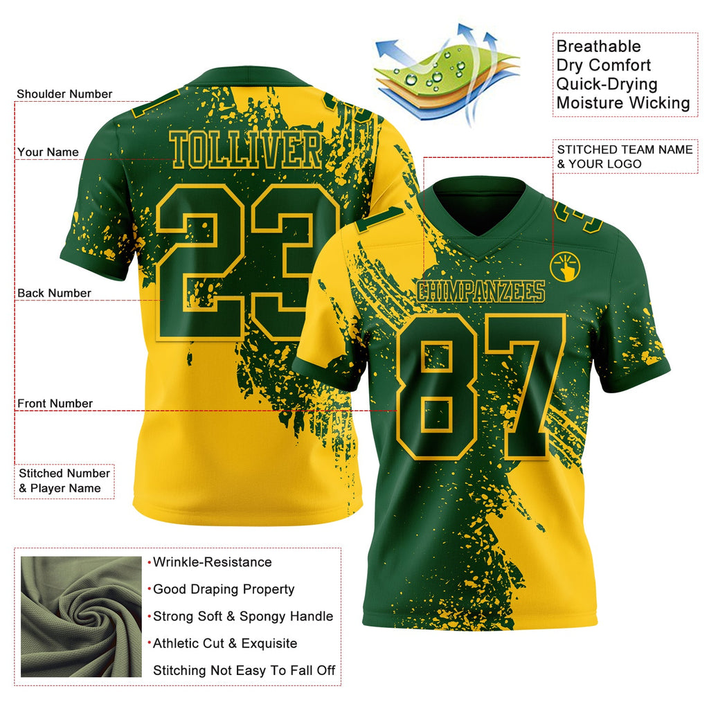Custom Green Yellow 3D Pattern Abstract Brush Stroke Authentic Football Jersey