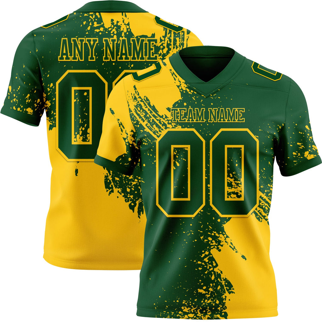 Custom Green Yellow 3D Pattern Abstract Brush Stroke Authentic Football Jersey