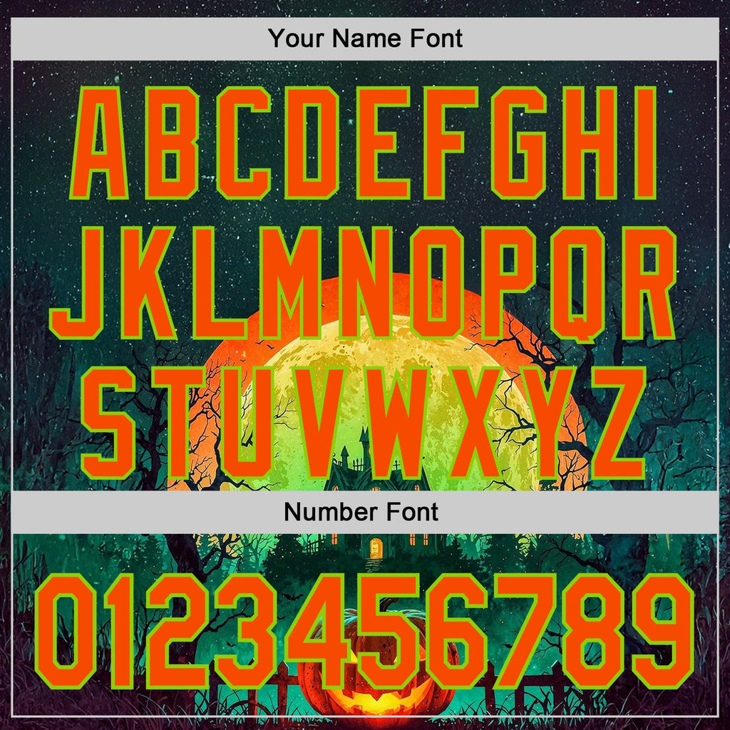 Custom Black Orange-Neon Green 3D Halloween Spooky Pumpkin Authentic Baseball Jersey