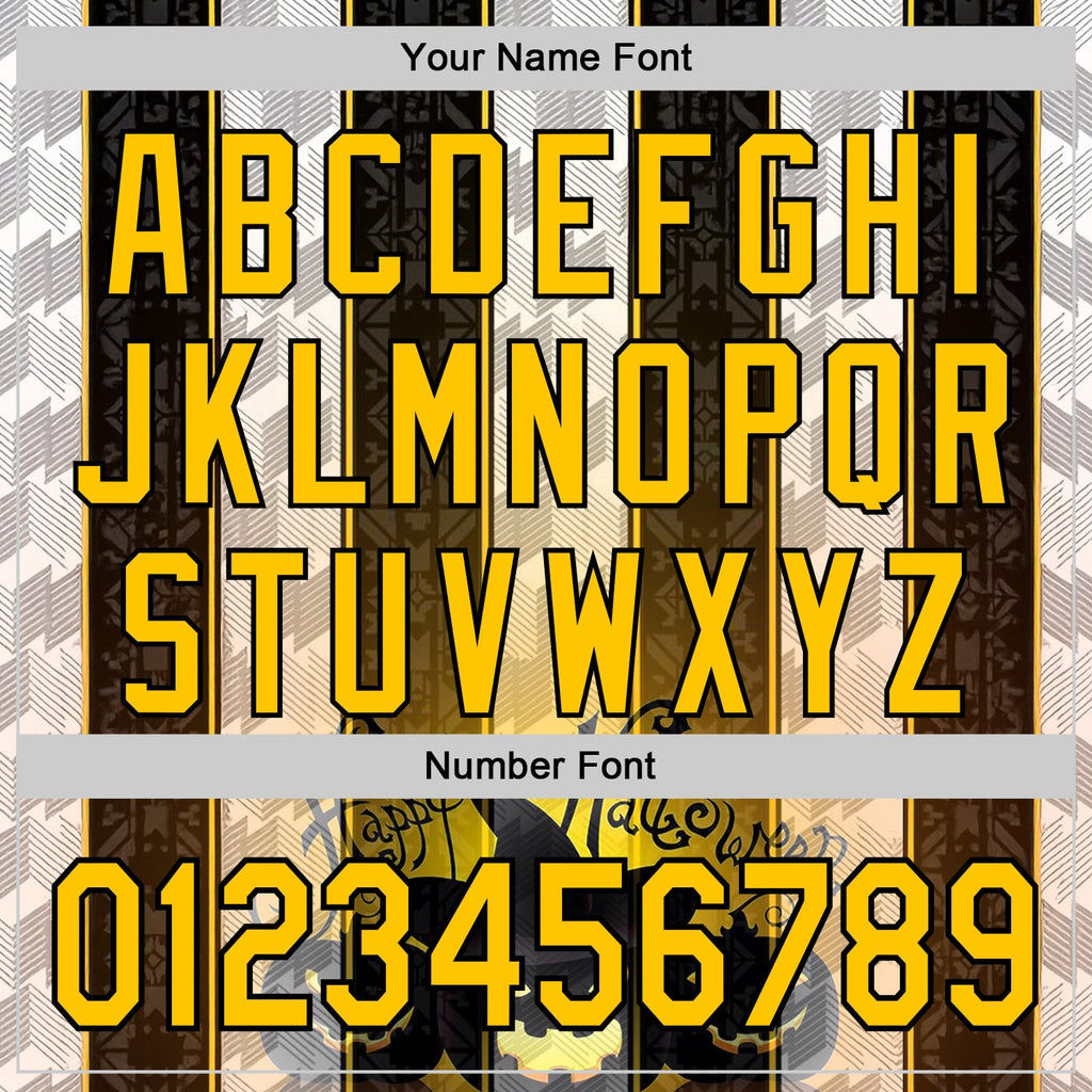 Custom Black Yellow-White 3D Halloween Spooky Pumpkin Stripe Authentic Baseball Jersey